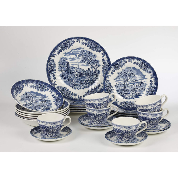Churchill Brook Blue Chelsea 18 Piece Dinnerware Set, Made In England